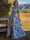 Spring And Summer New European And American Long Women'S Puff Sleeve Premium Print Sexy Style Women'S V-neck Dress Women