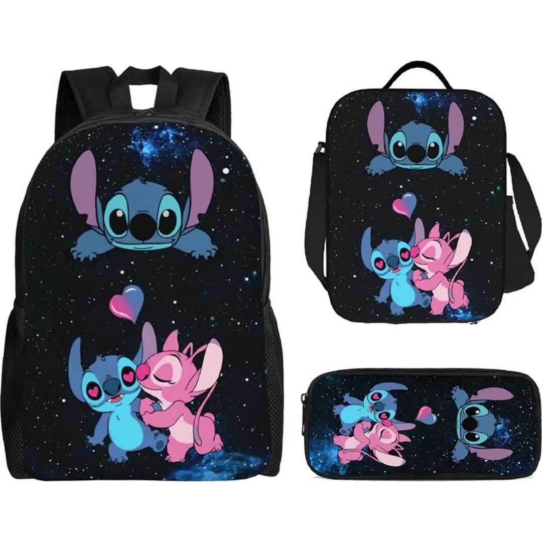 DISNEY Stich 3pcs Backpack Set - Stylish Nylon Backpack with Adjustable Shoulder Strap, Zipper Closure, Tablet Compartment - Includes Lunch Bag And Pencil Case - Lightweight, High Capacity, Hand Wash - Animal Print, Anime The