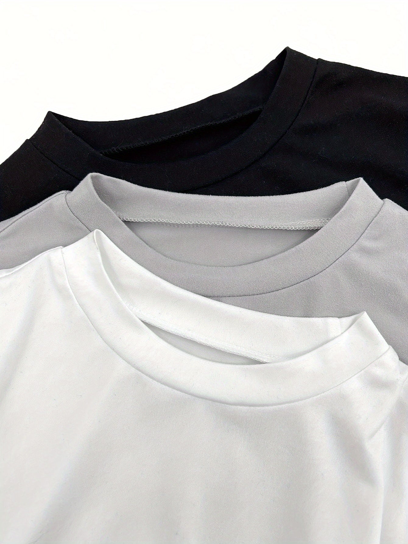Solid Side Ruched T-shirt 3 Pack, Casual Crew Neck Short Sleeve T-shirt For Spring & Summer, Women's Clothing