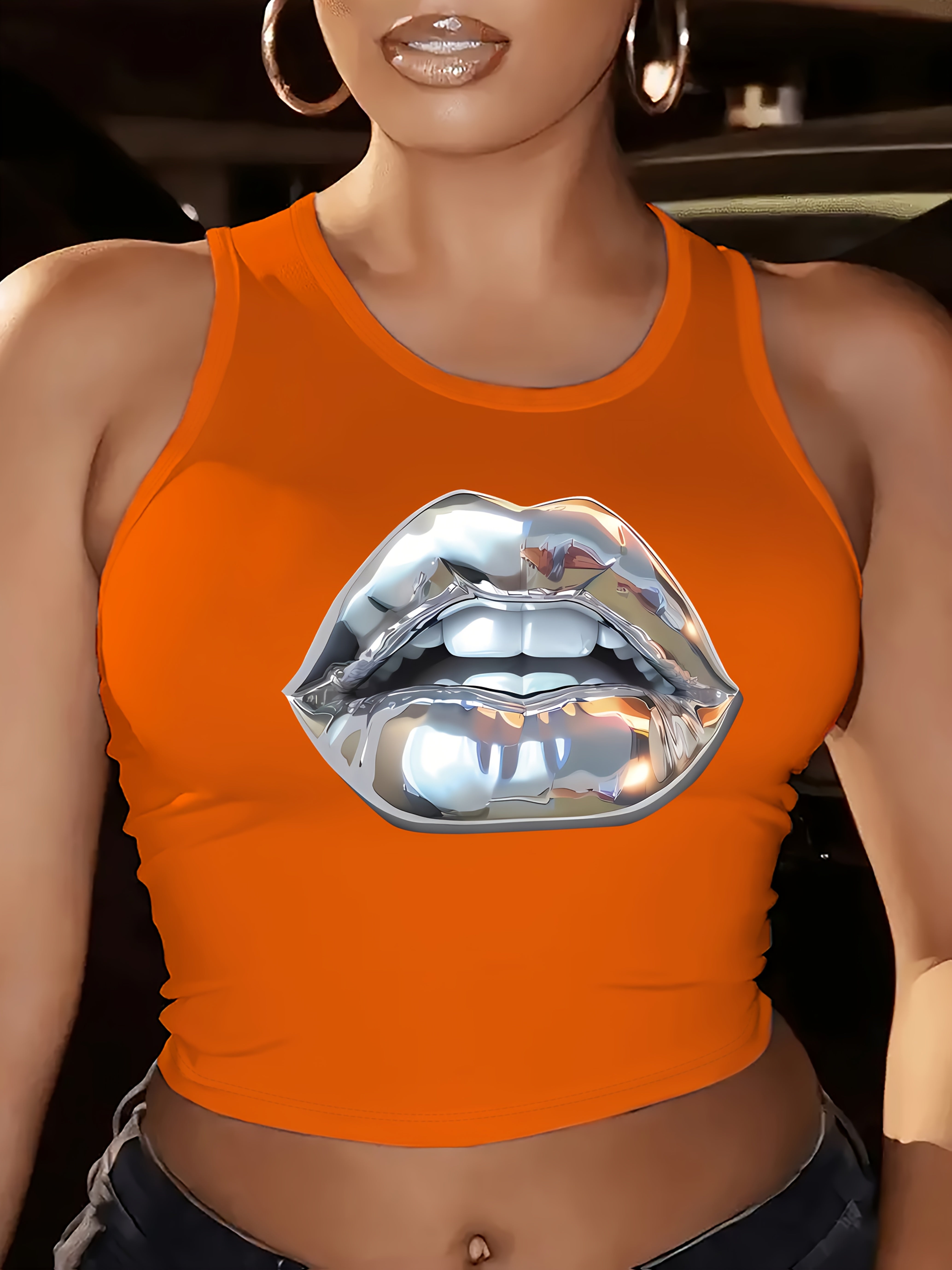 [Casual Fashion Crew Neck Vest] Lip Pattern Vest, Sleeveless Casual Fashion Crew Neck Vest, Spring/ Summer Women's Top