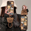 1pc Butter Bear Pattern Plush Lanyard Brown High Bamboo Mobile Phone Case, TPU Material Full Cover Anti-fall Lightweight Sandpaper Mobile Phone Protective Case, Suitable for iPhone 16/11/13/15/15 Plus/15 Pro/15 Pro Max/12/14