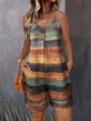 Women's Elegant Off-Shoulder Striped Romper with Pockets - Smooth Polyester Fabric, Micro Elasticity, Detailed Neckline | Vibrant Spring/Summer Fashion | Machine Wash