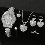 6pcs/set Women's Luxury Rhinestone Quartz Watch Shiny Golden Fashion Analog Wrist Watch & Jewelry Set, Gift For Mom Her