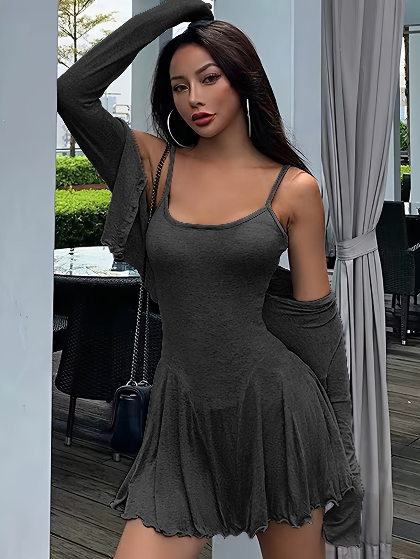 Women's Two-Piece Casual Retro Floral Gray Sleeveless Button- Dress Set