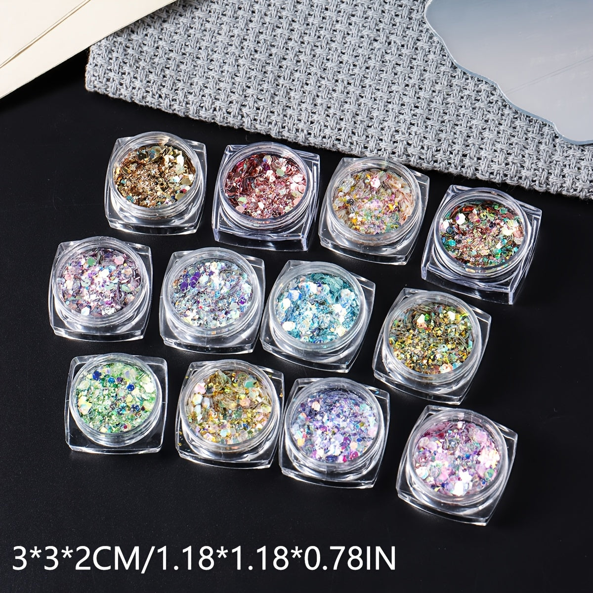 12 Colors Nail Art Glitter Diamond Dust Iridescent Nail Powder Chunky Glitter Confetti Foil Flakes Sequins for Nail Art Supplies, Gel Polish, Y2K Mermaid Holographic Hexagon Sequins, 3D Mirror Irregular Slices Sparkles