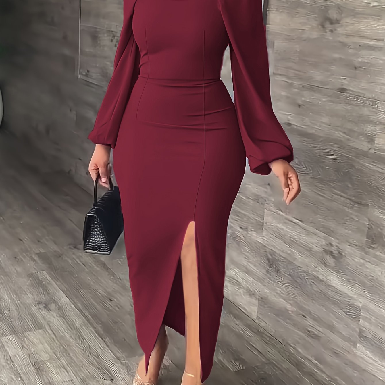 New European and American Style Fashion Slimming Split Long Sleeve Dress Trend