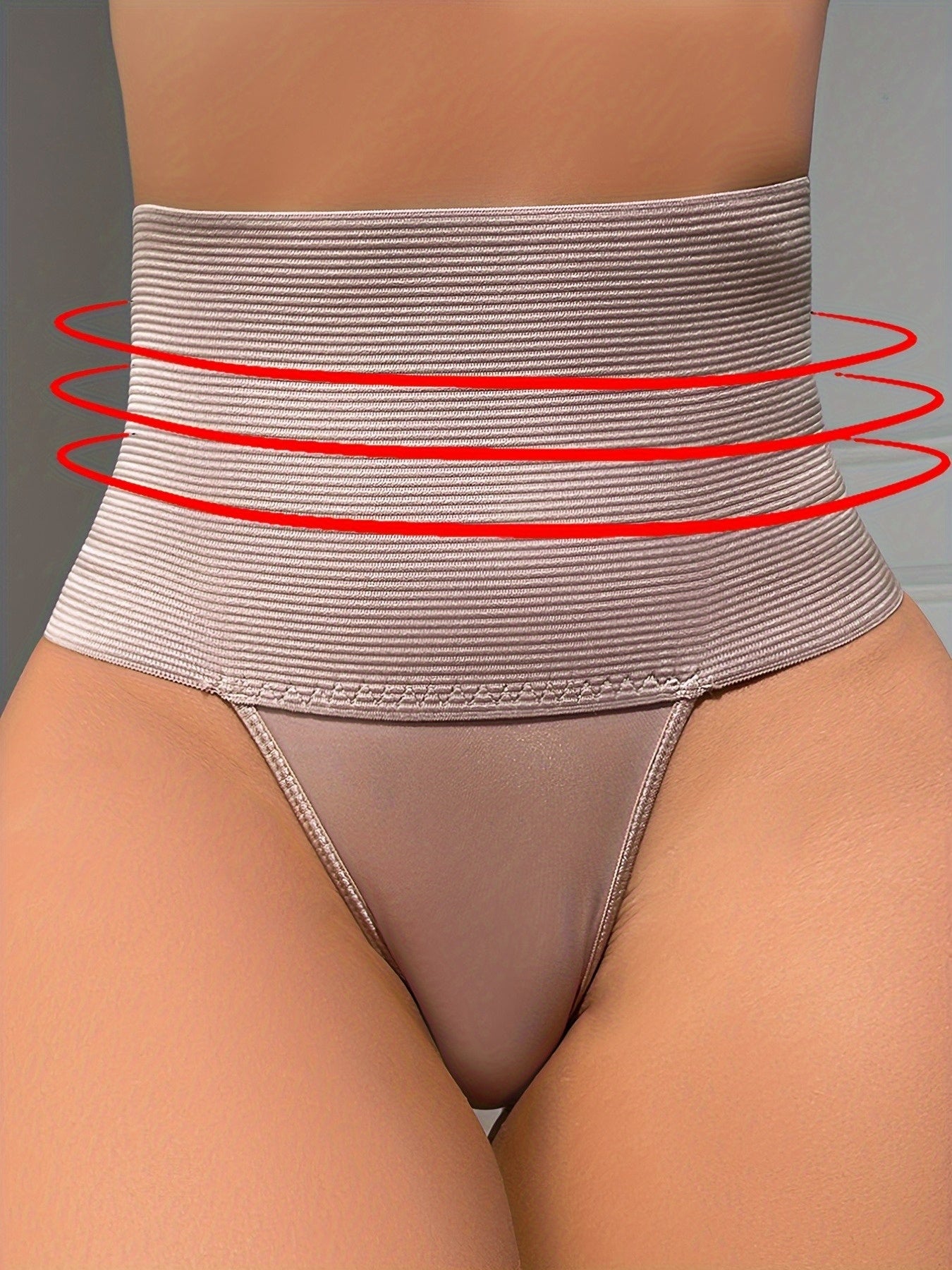 2pcs High-Waist Tummy Control Shapewear Panties, Postpartum Body Shaper Thong, Slimming Butt Lifting Shapewear Underwear, Solid Color Knit Fabric