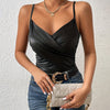 Women'S Sexy V-Neck Ruched Camisole Top, 100% Polyester Knit Fabric, All-Season Slingback Solid Color Slim Fit Blouse