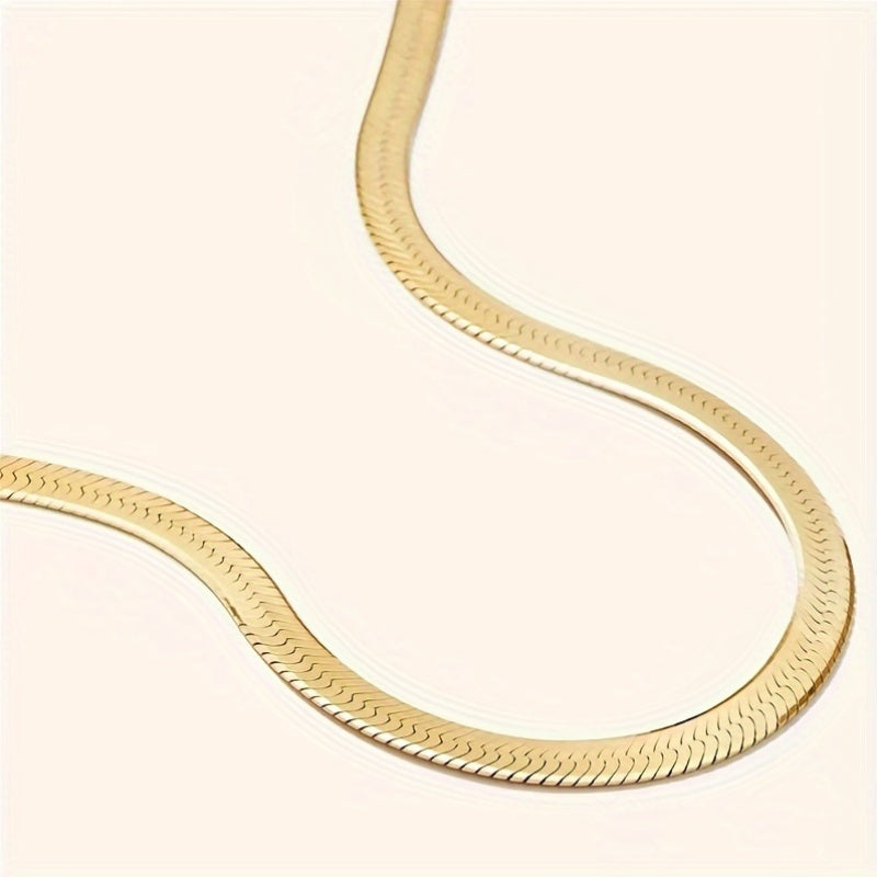1pc Elegant Multi-Layer Flat Snake Bone Chain Necklace - Golden-Toned Alloy, Versatile & Stylish Clavicle Accessory for Casual Attire or Gifting, Perfect for All Seasons, Snake Jewelry