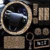 10pcs Leopard Print Car Accessory Set - Diamond Cheetah Design with Steering Wheel, Seat Belt Covers, License Frame, Armrest Pad, Cup Holder, Keyring & Bracelet for SUVs and Trucks - Fashionable & Stylish - For Car Enthusiast