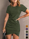Women'S Stylish Short-Sleeve Dress with a Round Neck And Cross Design.