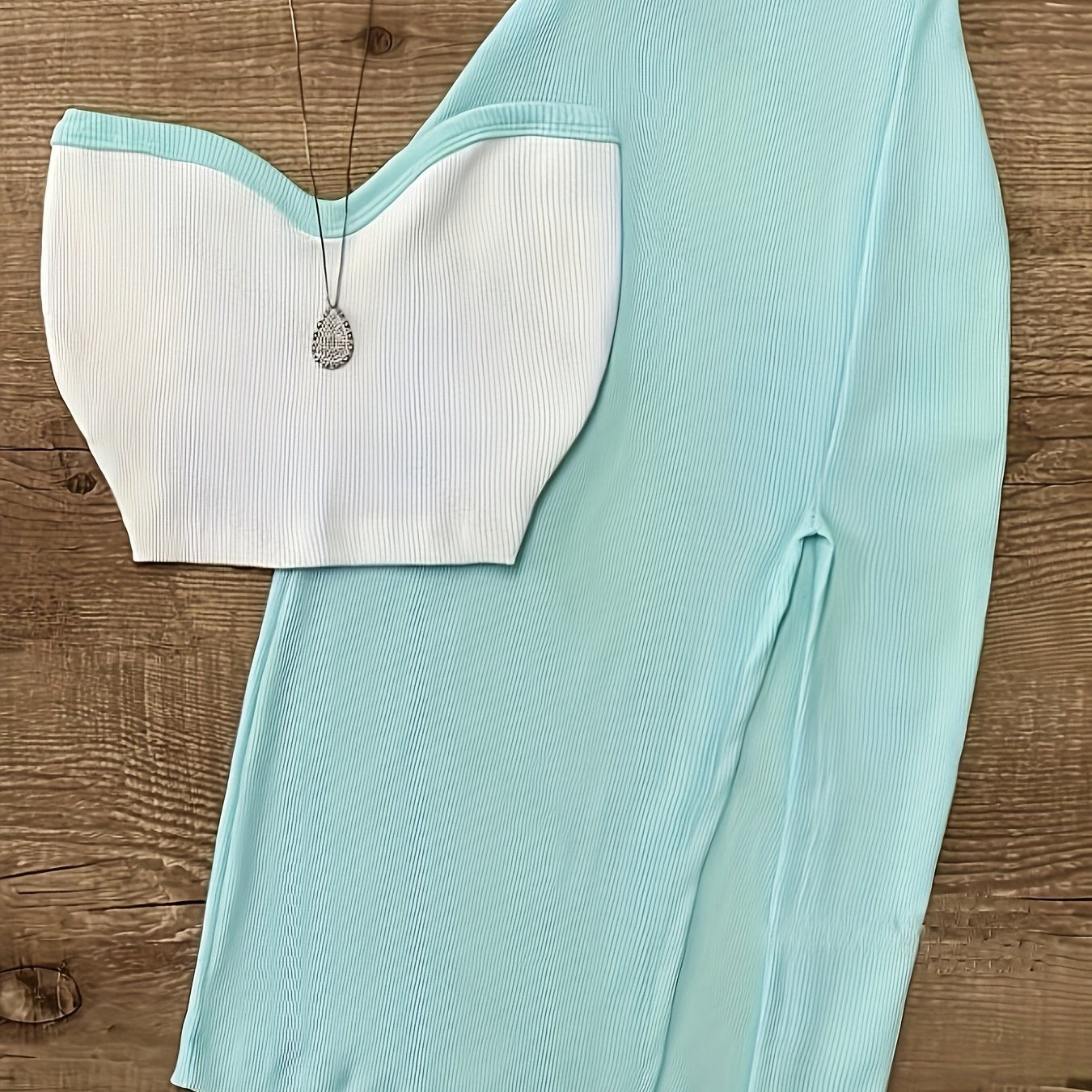 2pcs Women's Elegant Off-Shoulder Tube Top & Flared Skirt Set - Solid Color, Smooth Polyester Fabric, Medium Stretch - Spring/Summer Essentials | Machine Wash Safe | Contrast Binding Details