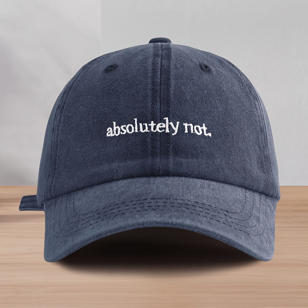 1pc Vintage Washed "Absolutely Not" Embroidered Baseball Cap - Unisex Lightweight Sun Protection Hat for Spring & Summer, Black Polyester with White Lettering, Adjustable Fit