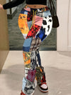 Plus Size Women's Casual Drawstring Pants with Random Print, High Stretch Polyester Fabric, Machine Washable - All Seasons