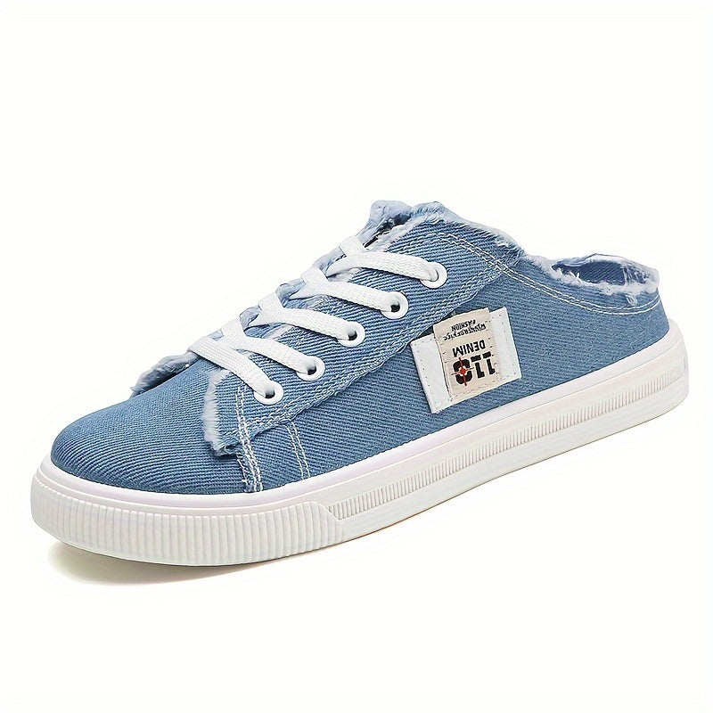 Round Toe Breathable Women's Solid Canvas Shoes Slippers Lace Up Slip On, All-match Footwear