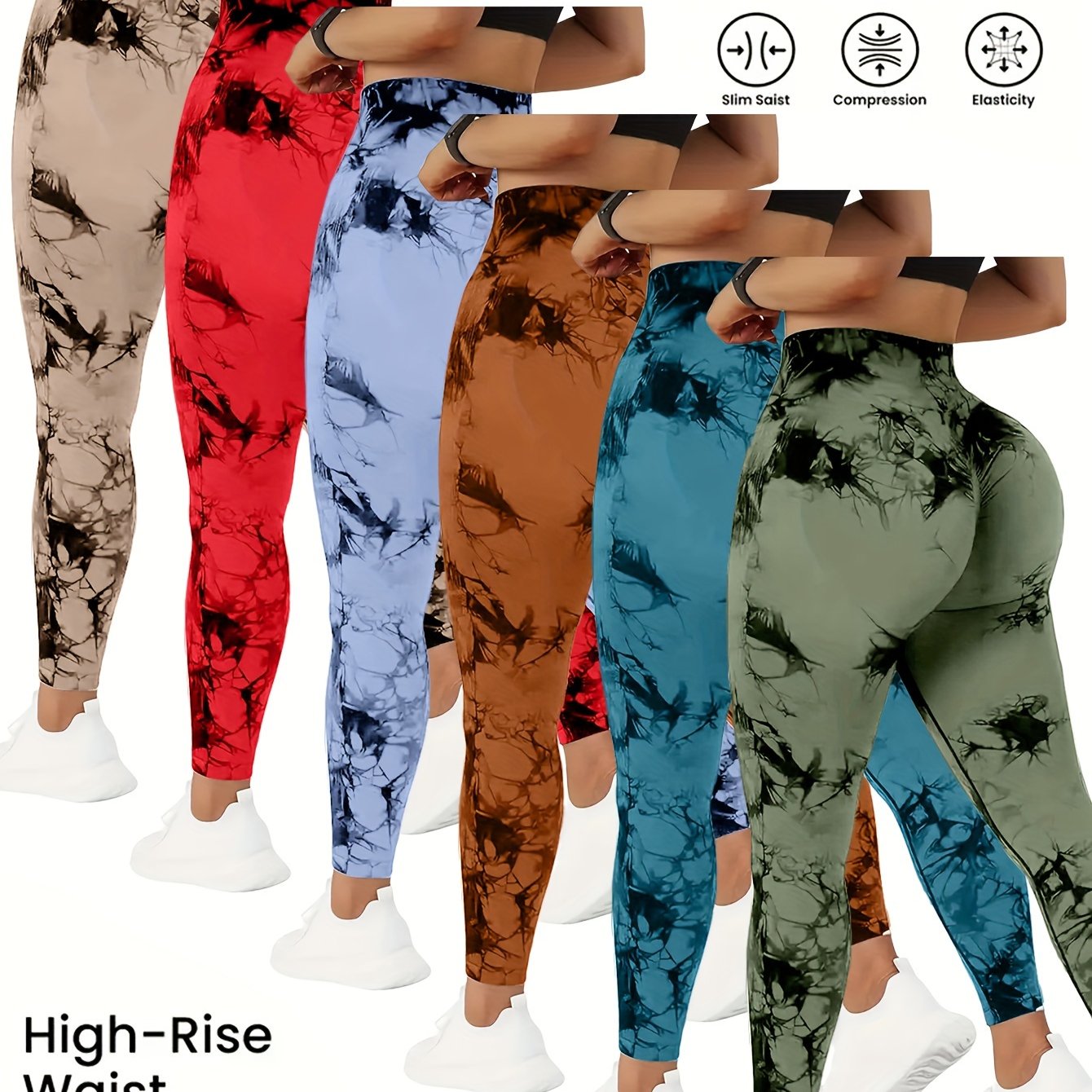QGU 6 pcs Tie Dye Flared Yoga Leggings - Seamless Flare Leg Sports Pants - Women's Fashionable Tie Dye Slim Flared Long Pants - Made from Breathable Fabric - Suitable for Yoga, Fitness & Everyday Wear - Perfect Gift for Fashi
