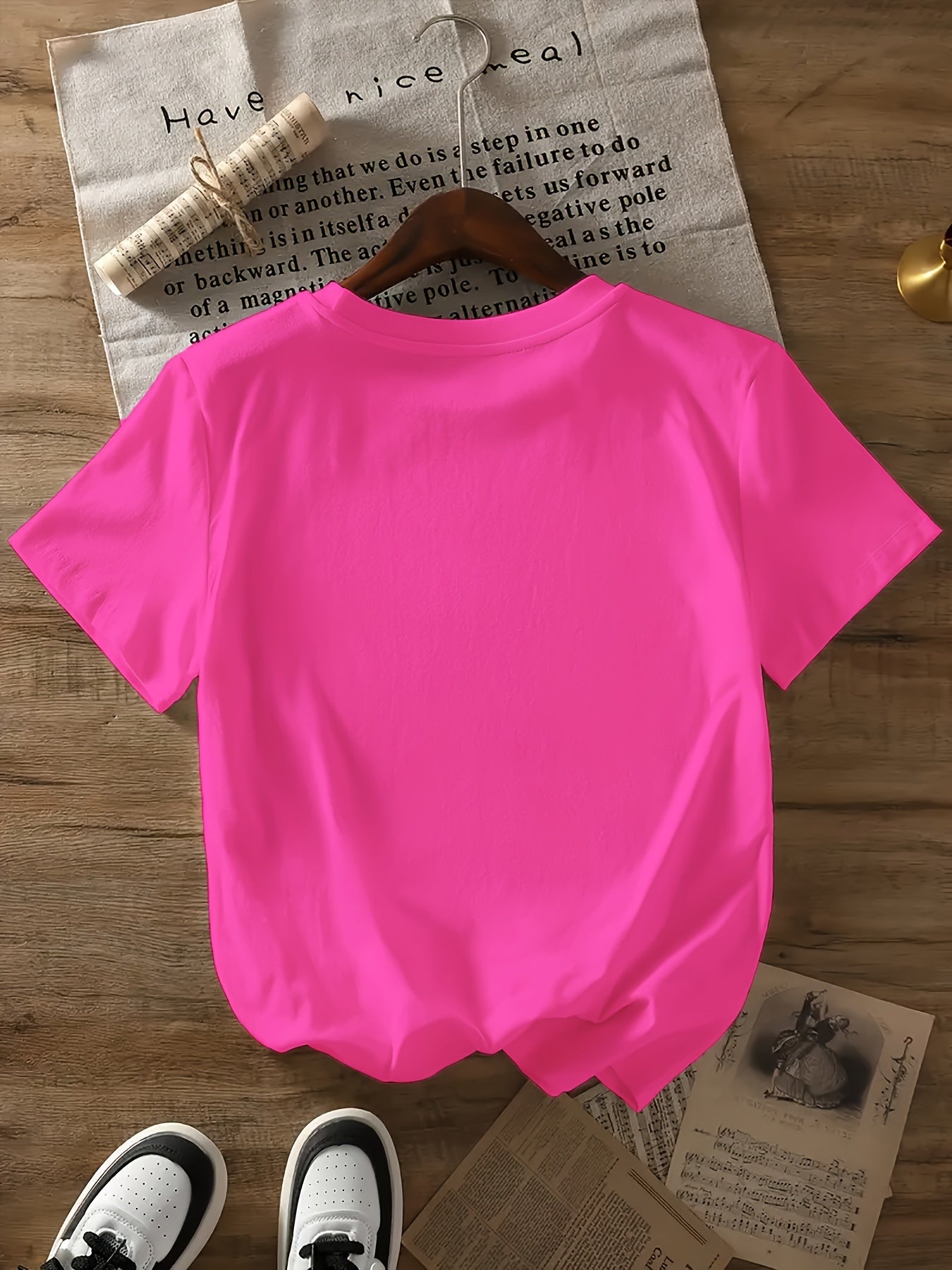 Women's Casual Letter Print T-Shirt - Crew Neck, Short Sleeve, Soft Polyester, Machine Washable