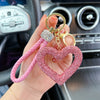 Resin Heart-Shaped Keychain with Rhinestone Accents, Cartoon Themed Ladies Novelty Keyring, Lobster Clasp, Single Individual Piece, Christmas Holiday Decorative Accessory