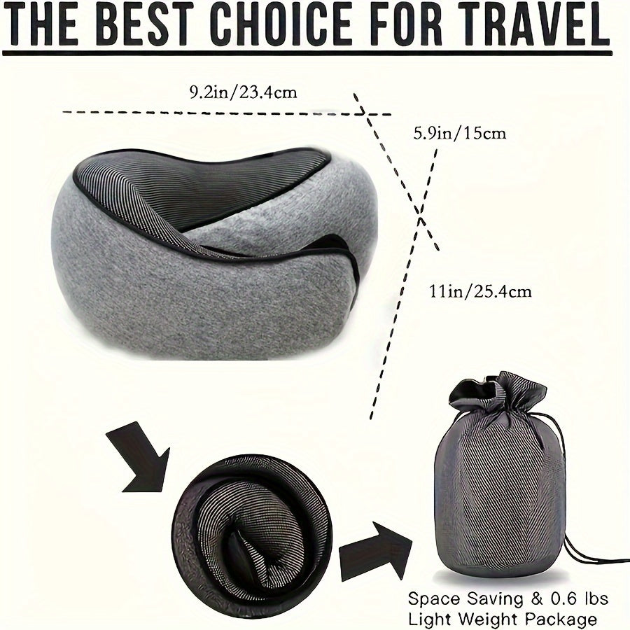 Comfortable Memory Foam 1pc Travel Pillow - Breathable, Machine Washable - For Airplane, Office, Car, and Home Lounging