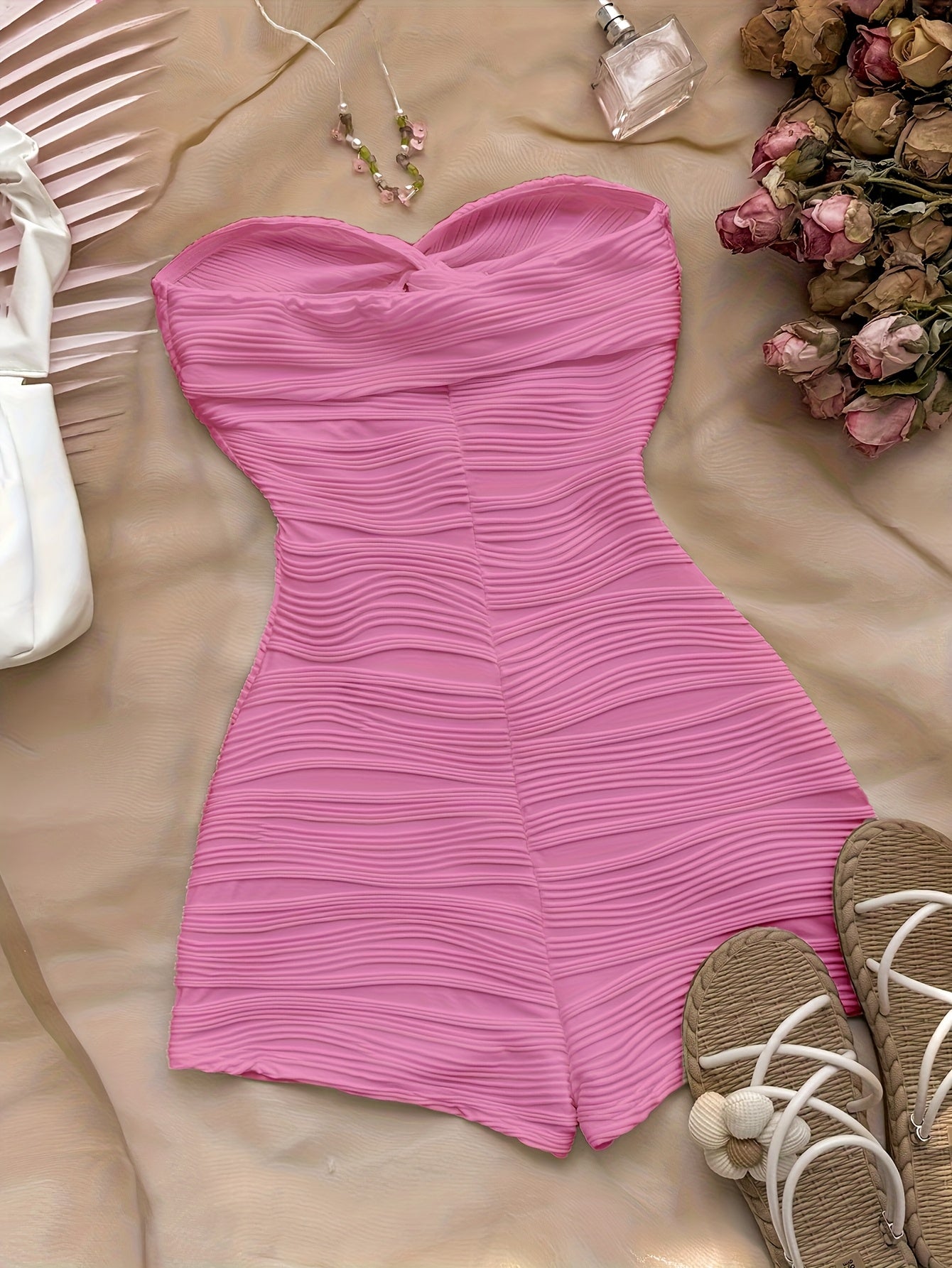Solid Color Textured Fabric Jumpsuit