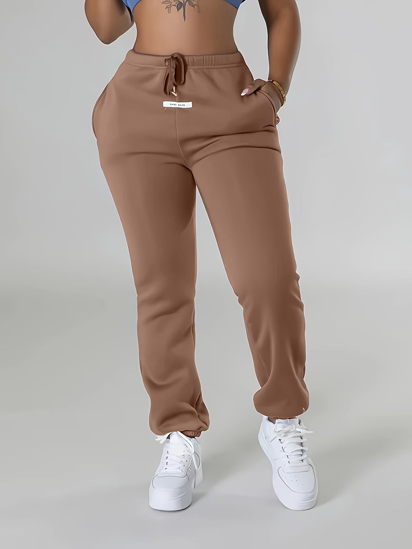 Solid Color Drawstring Jogger Sweatpants - Casual Slant Pocket Sporty Pants - Women's Clothing -  Comfortable & Stylish - For Casual Wear & Loungewear - Perfect Gift for Women