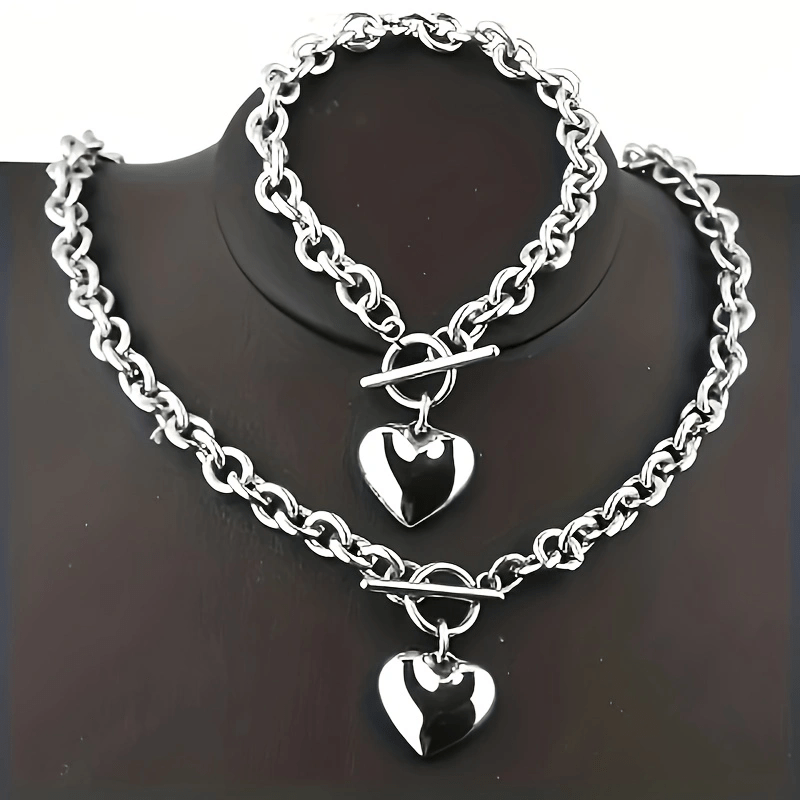 2-piece/set Hot Selling Women's Jewelry Set, European And American Love Necklace, Earring Bracelet, Fashionable And Simple Retro Heart-shaped Pendant Necklace, Earring Bracelet, Temperament Accessory Enthusiast, Holiday Shopp