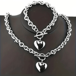 2-piece/set Hot Selling Women's Jewelry Set, European And American Love Necklace, Earring Bracelet, Fashionable And Simple Retro Heart-shaped Pendant Necklace, Earring Bracelet, Temperament Accessory Enthusiast, Holiday Shopp