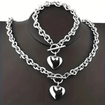 2-piece/set Hot Selling Women's Jewelry Set, European And American Love Necklace, Earring Bracelet, Fashionable And Simple Retro Heart-shaped Pendant Necklace, Earring Bracelet, Temperament Accessory Enthusiast, Holiday Shopp
