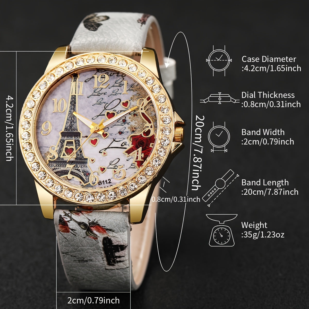 Women's Fashion Casual Digital Tower Dial Quartz Watch + Bracelet Set 5pcs/set Does Not Include Watch Box