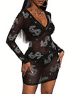 [Sexy Rhinestone Bodycon Dress] Rhinestone Mesh Bodycon Dress - No Bra Set, Sexy Dollar Pattern