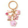NXQXN Pink Mini Bag & Cosmetics Charm Keychain Ladies Key Ring - Metal Round Love Theme Keyring with Flowers & Heart Decor, Single Individual Piece, Wedding Festival Special, Ring Buckle Decorative Bag Pendant Gift
