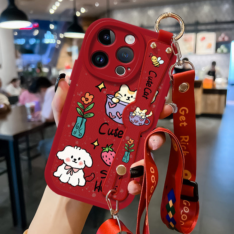 A Cute Cartoon Creative Teacup with a Kitten Design, Fully Wrapped And Shockproof, Suitable for Apple Iphone 16/15/14/Pro Max/Plus/Pro Cases for Phone 13/12/11 Pro/Mini with Full Coverage MAX Protection, Featuring a Lanyard T