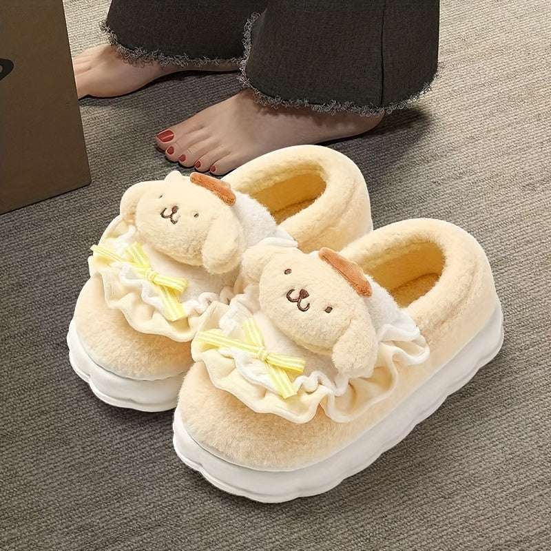 Sanrio Winter Slippers For Women Hello Kitty Cute Cartoon My Melody Cinnamoroll Kuromi Honey Style CozyFabric Slipon House Shoes Outdoor Slippers