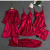 5pcs Women's Satin Sleepwear Set with Appliques, Long Pants and Shorts, Sexy Mature Elegant Lingerie, Lace Camisole Plus Size Nightgown Jumpsuit Loungewear