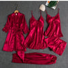 5pcs Women's Satin Sleepwear Set with Appliques, Long Pants and Shorts, Sexy Mature Elegant Lingerie, Lace Camisole Plus Size Nightgown Jumpsuit Loungewear