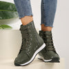 YMM980-99 White & Black Military Green High-Top Side Zipper Women'S Fashion Casual Versatile Inner Zipper Lace-Up Comfortable Breathable Sports Ankle Boots