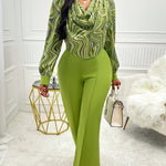 Elegant Women's Fashion Two-Piece Set: Chic Cowl Neck Top & High-Waist Pants - Polyester, Machine Washable - Perfect for Spring/Fall - For Women - Suitable for Casual Occasions - Great Gift for Fashionistas