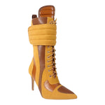 Women's Pointed Toe Heel Boots Stiletto Heels Mid-Calf Boots Zipper Boots Booties
