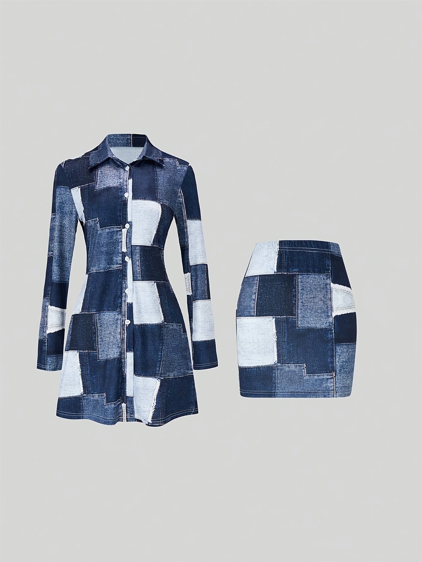 Ladies Plaid Printed Button-lapel Knitted Top And Skirt Suit, Spring And Summer Suitable For Daily Leisure And Business Office, Polyester Fiber, Women'S Wear