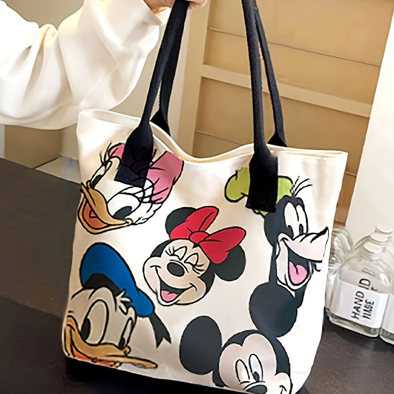 Mickey & Minnie Mouse Large Canvas Tote Bag – Colorful Cartoon Design, Spacious Shoulder & Handbag for Shopping, Travel, and Everyday Use, Novelty Purse