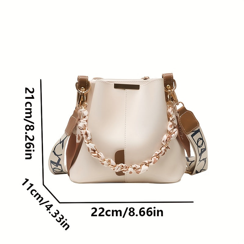 Women's Elegant Bohemian Bucket Crossbody Bag - Adjustable Shoulder Strap, Zipper Closure, with Golden-Tone Hardware, Versatile for Daily Commute & Casual Outings (Black/White)