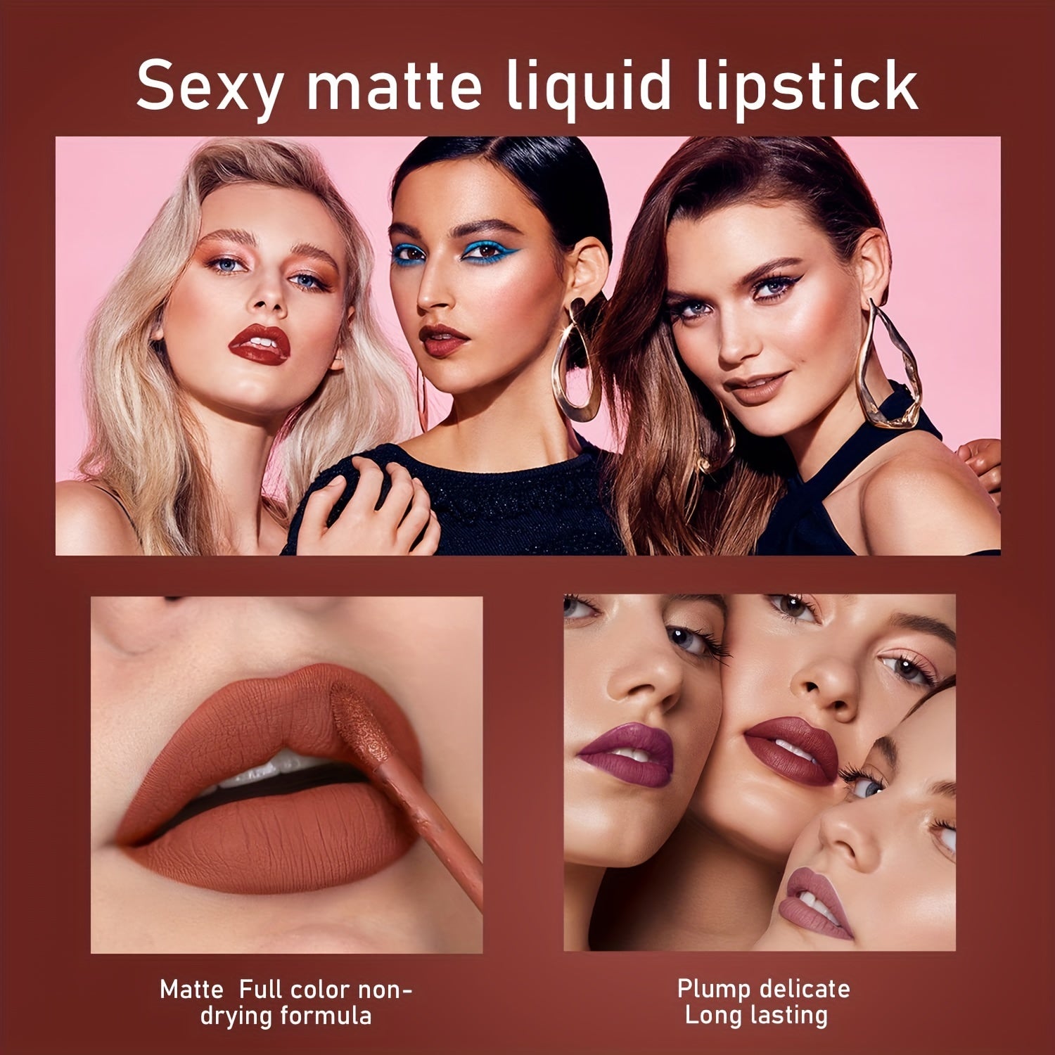 6 Pcs Matte Long-Lasting Wear Liquid Lipstick Makeup Set, Non-Stick Cup Waterproof Not Fade Lip Gloss