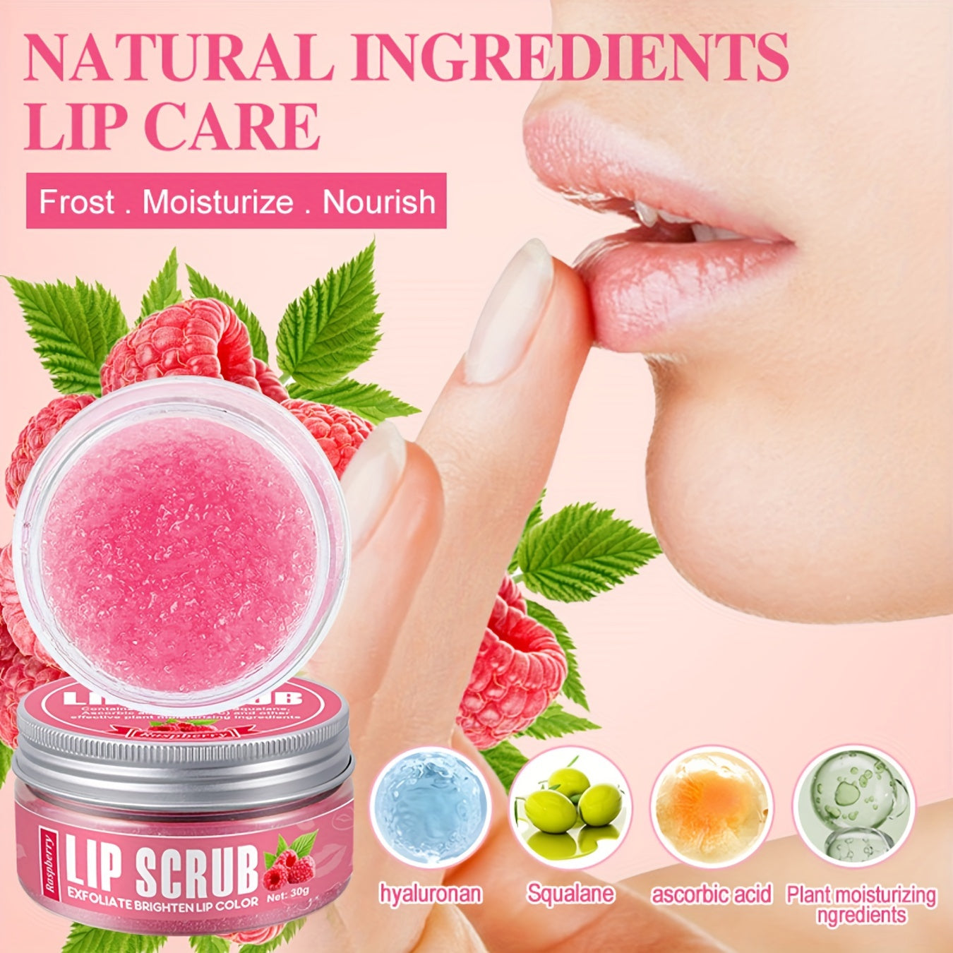 Raspberry Flavored Lip Scrub – 1.06oz Gel with Squalene & Sugar for Exfoliating, Deep Hydration & Long-Lasting Moisture