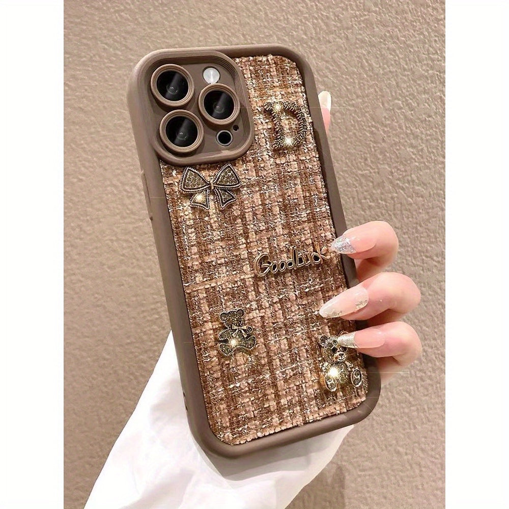 Compact Black Pouch for Iphone 15 Phone Case Featuring a Stereo Bear Design, Compatible with 14 Pro Max Soft Shell, Apple 13, Lanyard for Women, And 12 And 11 Models.