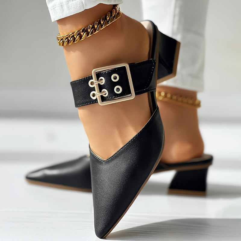 CHICME Women'S Pointed Toe Mary Jane Sandals - Summer 2023 Collection, Chunky Heel, Ankle Strap, Faux Cover, White, Open-Toe Design, Comfortable Fashion Sandals, Chic Footwear | Pointed Toe Sandals | Mary Jane Style Sandals
