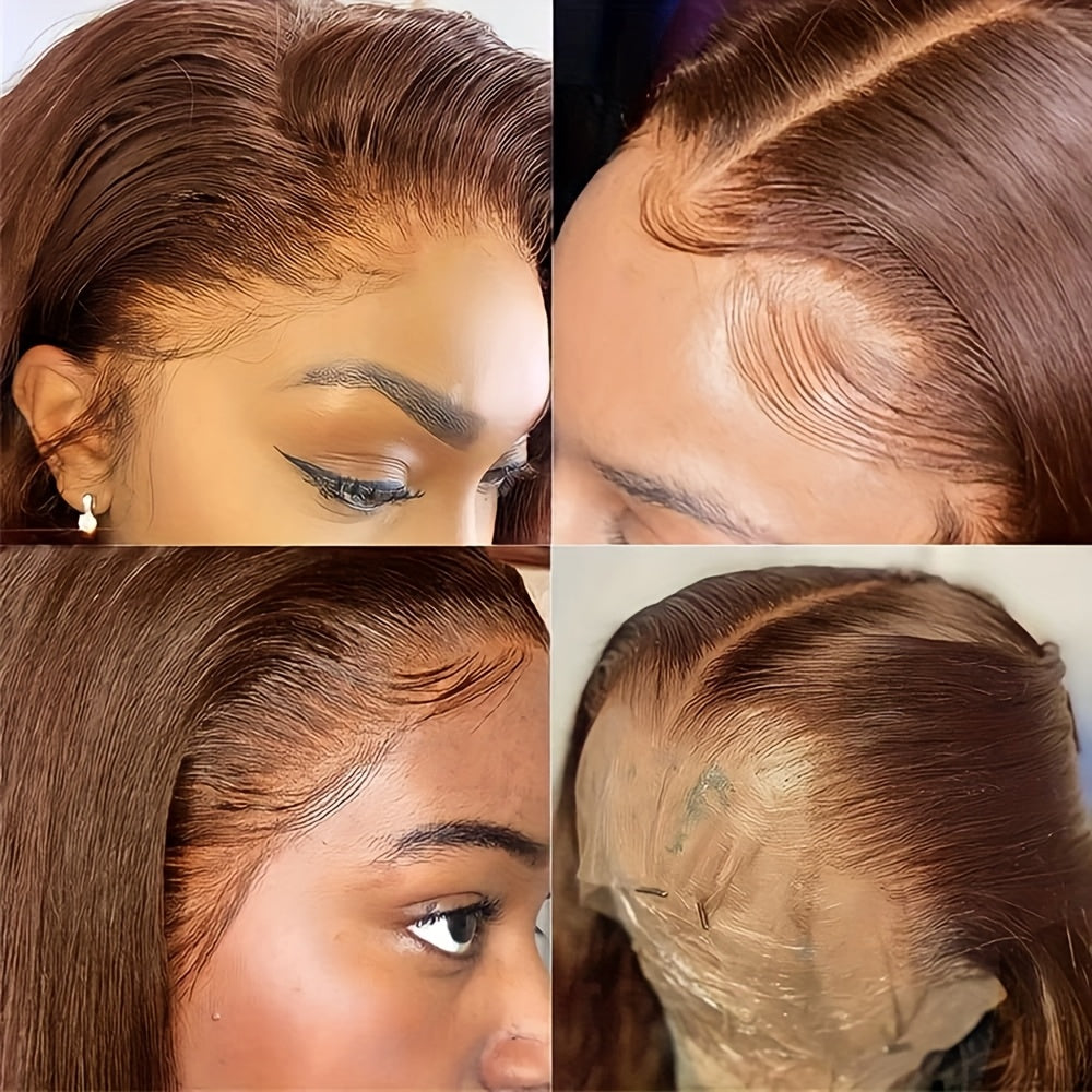 Silky Straight 13x5 Brown Bob Wigs Lace Front Human Hair Short Bob Pre Plucked Bleached Knots Lace Frontal Bob #4 Colored Wig