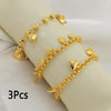 3pcs Luxurious Golden-Toned Heart Pendant Bracelet Set for Women - Boho Chic Style, Ideal for Weddings, Birthdays, Parties, Valentine's & Ramadan Gifts, Jewelry Set