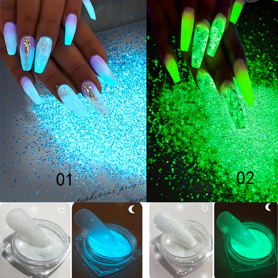 Glow-in-the-Dark Nail Powder - Blue & Green Luminous Pigment Dust, Odorless Phosphor Glitter for Stunning Manicures