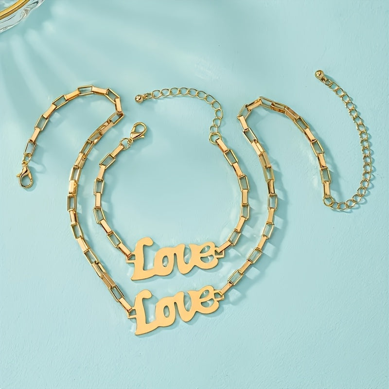 2pcs Necklace Plus Bracelet Fashion Jewelry Set Trendy Love Design Match Daily Outfits Perfect Dating Gift For Your Love