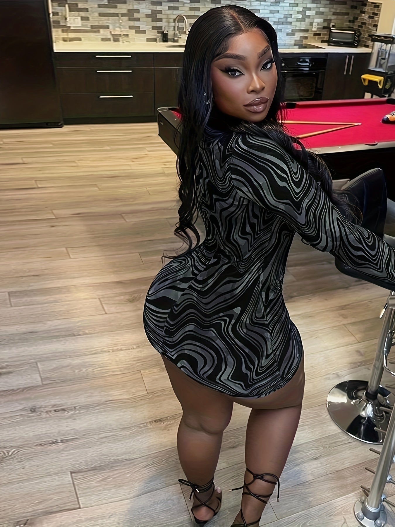 Elegant & Sexy Women's Bodycon Dress - Long Sleeve, Round Neck, Camo Print, Stretch Fabric, Machine Washable